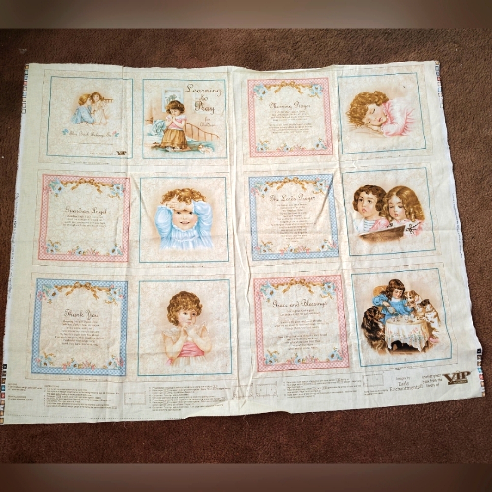 Vintage VIP Cranston Victorian Child Learning To Pray Cut And Sew Fabric Panel
